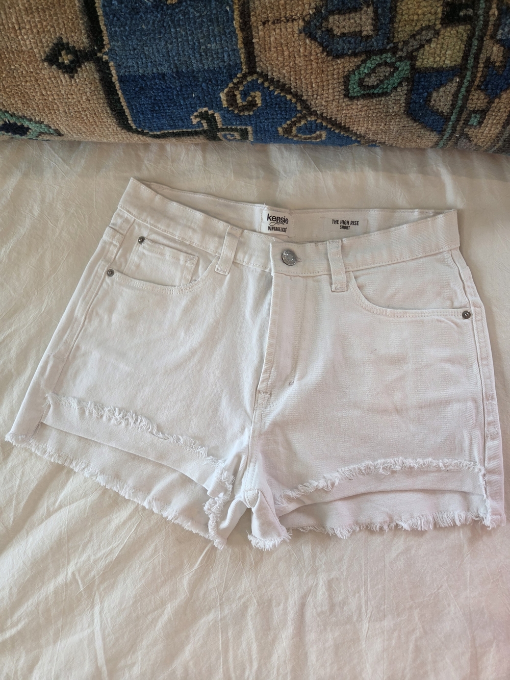 kenzie White Distressed High-Rise Denim Shorts